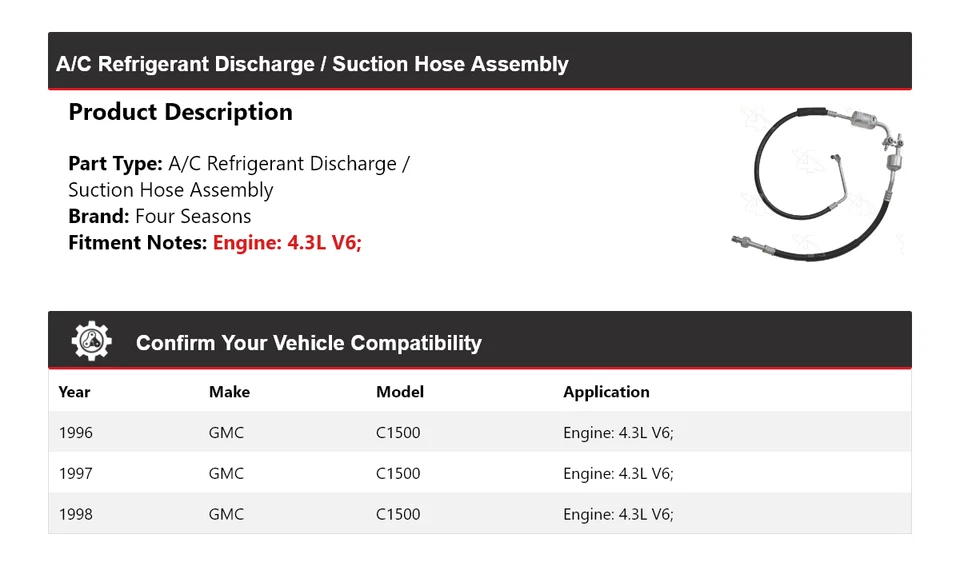 Conjunto de manguera de succión/descarga de refrigerante de CA para GMC C1500 1996-1998 4 estaciones Foto 2 de 4