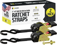 DC Cargo Bolt-On Auto Retractable Ratchet Straps - (2 Pack) 1 Inch X 9 Ft - 400 