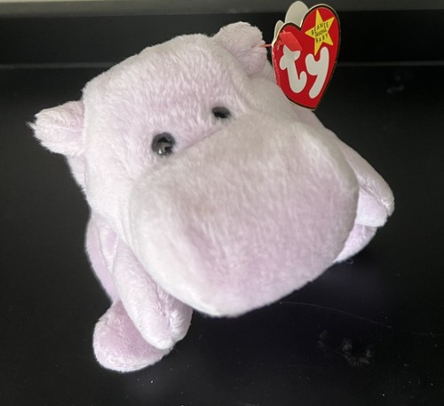 Original Ty Beanie Baby 29 Jahre "HAPPY" Nilpferd Lavendel 1994 5./6. Gen Etikett Neu mit Etikett - Bild 8 von 9