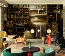 3D Retro Car O33004 Transport Wallpaper Mural Self-adhesive Removable Fay