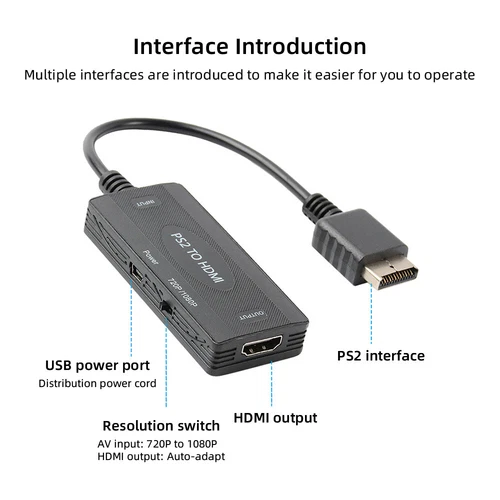 PS2 zu HDMI Video Konverter Adapter HD 1080P für PlayStation 1/2/3 HDTV Monitor - Bild 2 von 11