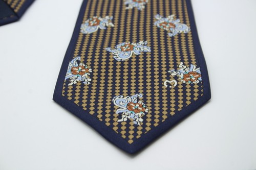 Mila Schon Made in Italy 100% Silk Tie Blue Tan Floral Flowers Necktie - Picture 3 of 11