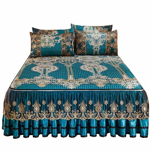 Lace Zipper Quilted Summer Cooling Bedspread Set Queen King Ice Silk Bed Skirt- - Picture 29 of 29