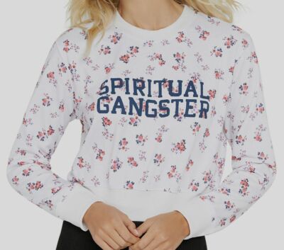 $88 Spiritual Gangster Women's White Floral Print Crewneck Sweatshirt Size S