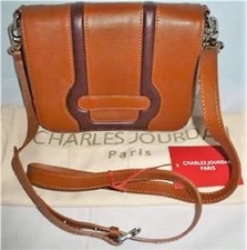 CHARLES JOURDAN PARIS Rishelle Two Tone Brown Leather Crossbody Handbag NEW