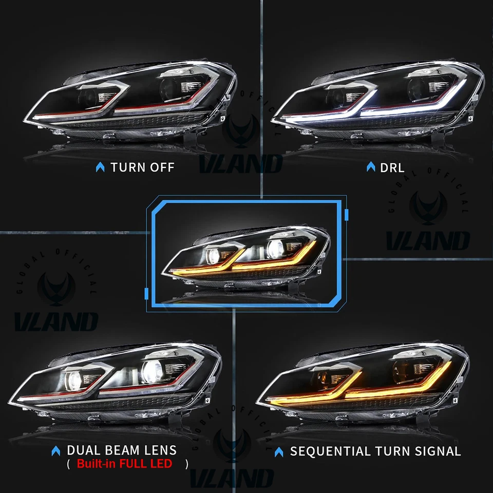 2 juegos de faros LED línea roja + luces traseras ahumadas aptas para VW Golf 7 MK7/GTI 2015-17 Foto 3 de 4