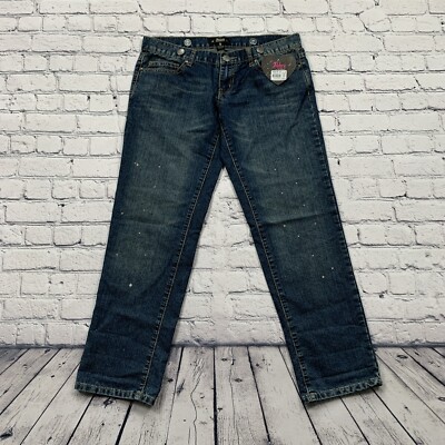 NEW! Abbey Dawn Avril Lavigne Y2K Straight Leg Crop Jeans Size 9 Bleach Splatter