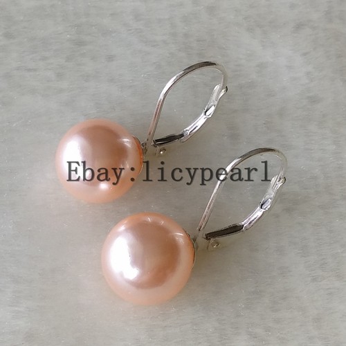 shell pearl earrings, 10 mm Rosa Muschelkernperlen Hebel zurück Ohrringe - Bild 2 von 8