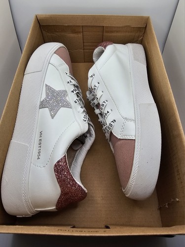 Vintage Havana Lace Up White And Sparkle Pink Silver Star Sneakers (Preloved) - Picture 1 of 18