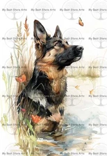 GERMAN SHEPHERD ART PRINT, Wildlife Dog Animal Poster, Fantasy Puppy Wall Decor