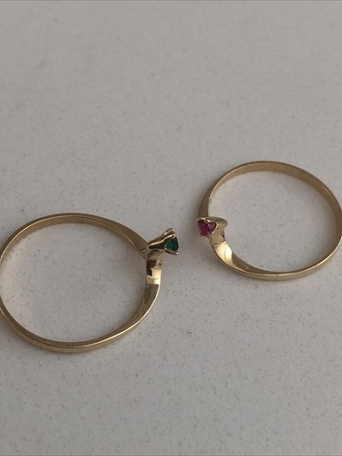 14KT YELLOW GOLD RINGS WITH RUBY EMERALD GENUINE GEMSTONES 2X2 mm SIZE 7.75 - Picture 11 of 21