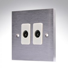 Hamilton 96TV2W  2 Gang Non Isolated TV Socket Satin Chrome White 2 in 2 out