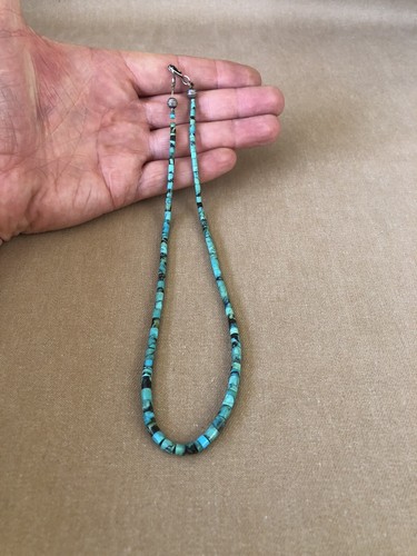 Vintage Navajo Turquoise Heishi Bead Sterling Silver 925 Necklace 17” - Picture 9 of 9