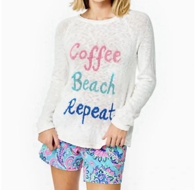 Lilly Pulitzer Danette Sweater Resort White Coffee Beach Repeat Intarsia, Small