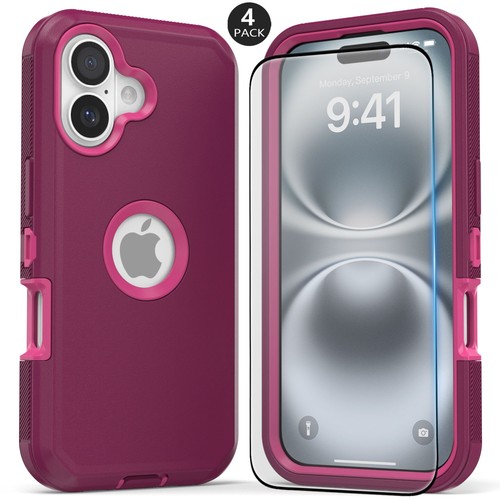 Red For iPhone 16e 16 Pro Max 16 Pro 16 Plus Hard Case Cover Screen Protector - $12.99