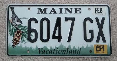 2001 Maine License Plate 6047 GX - Vacationland