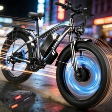 Dual Motor 5000W Peak Electric Bicycle 45MPH 100Miles 52V 36AH 26" Fat Tire