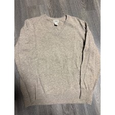 LL Bean Mens V-Neck Sweater Tan Lambswool Blend Size Large L-REG 0BHX2