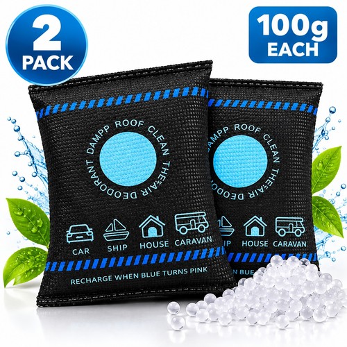 100g Car Dehumidifier Bag Reusable Moisture Absorber Anti-Slip Mat 2pk