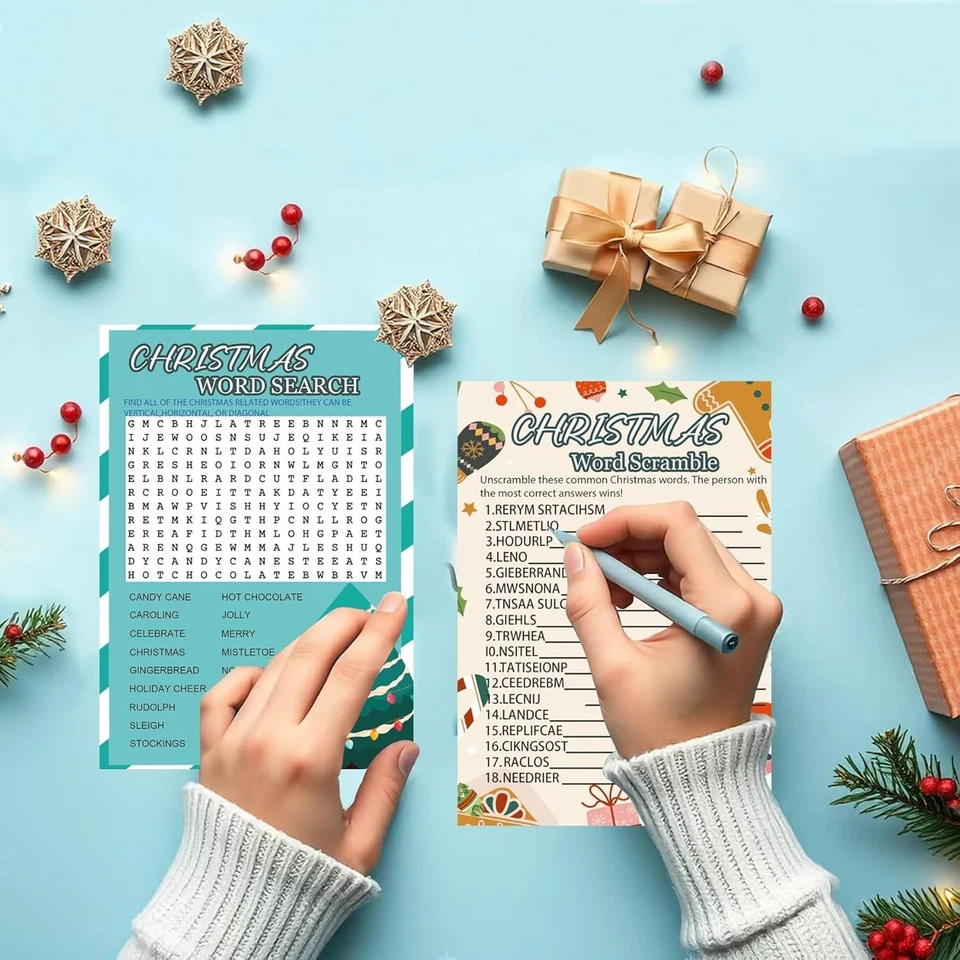 154 Piezas Juegos de Navidad Juegos de Fiesta de Navidad Tarjeta para Familia, Navidad Wor Foto 2 de 4