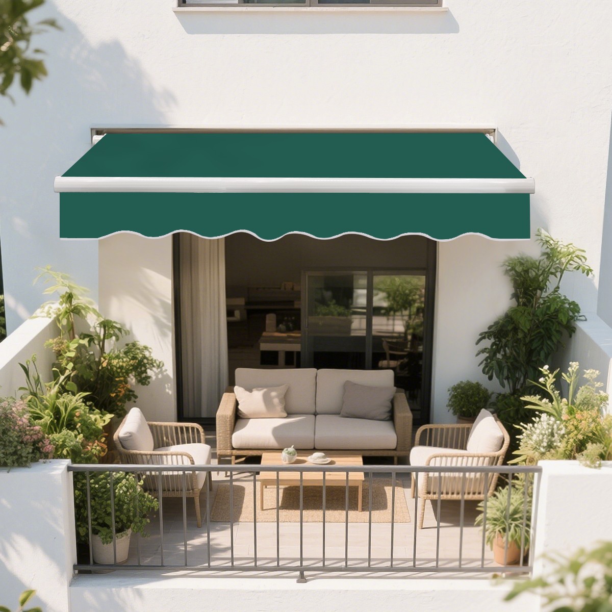 2.5x2M Sun Patio Retractable Awning Canopy Manual Outdoor Garden Shelter Green