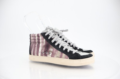 P448 Women Skate Sneaker Sz 39 Multi Silver Leather High Top Lace Up Shoe Casual - Picture 2 of 12