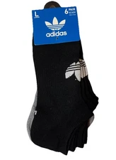 ADIDAS Big Logo Unisex Sneaker Socks - Black Grey White - Large 6 Pair