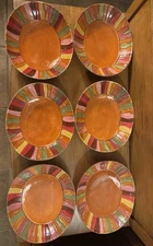 PIER 1 HAND PAINTED STONEWARE SERVING BOWL WAVY STRIPE 9"X 8"X 1.75" SET OF 6!