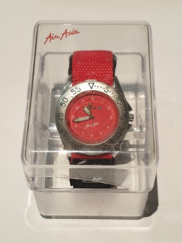 Air Asia Airlines Mens Watch Quartz 40mm Red Dial One Piece Wrap Around Strap - Picture 15 of 16
