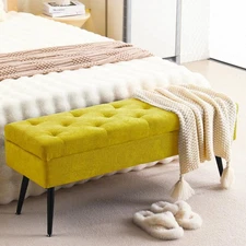 Storage Ottoman Bench, 43.5" Tufted Entryway Bench, Upholstered Long Ottoman ...