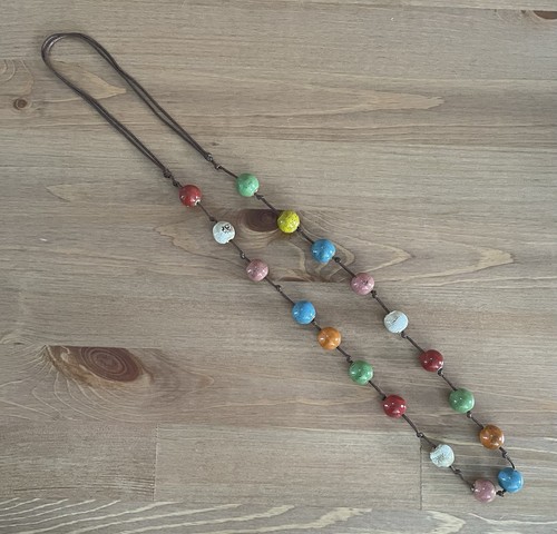 Multicoloured Chunky Glass Beaded Necklace Cord Costume Jewellery Boho Style - Picture 2 of 6