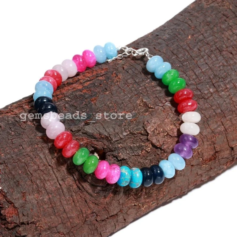 Bracciale in argento sterling 925 con pietre preziose calcedonio... - Immagine 3 di 4