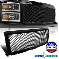 Fit 2014-2015 14-15 Chevy Silverado 1500 ABS Mesh Front Hood Grille Glossy Black