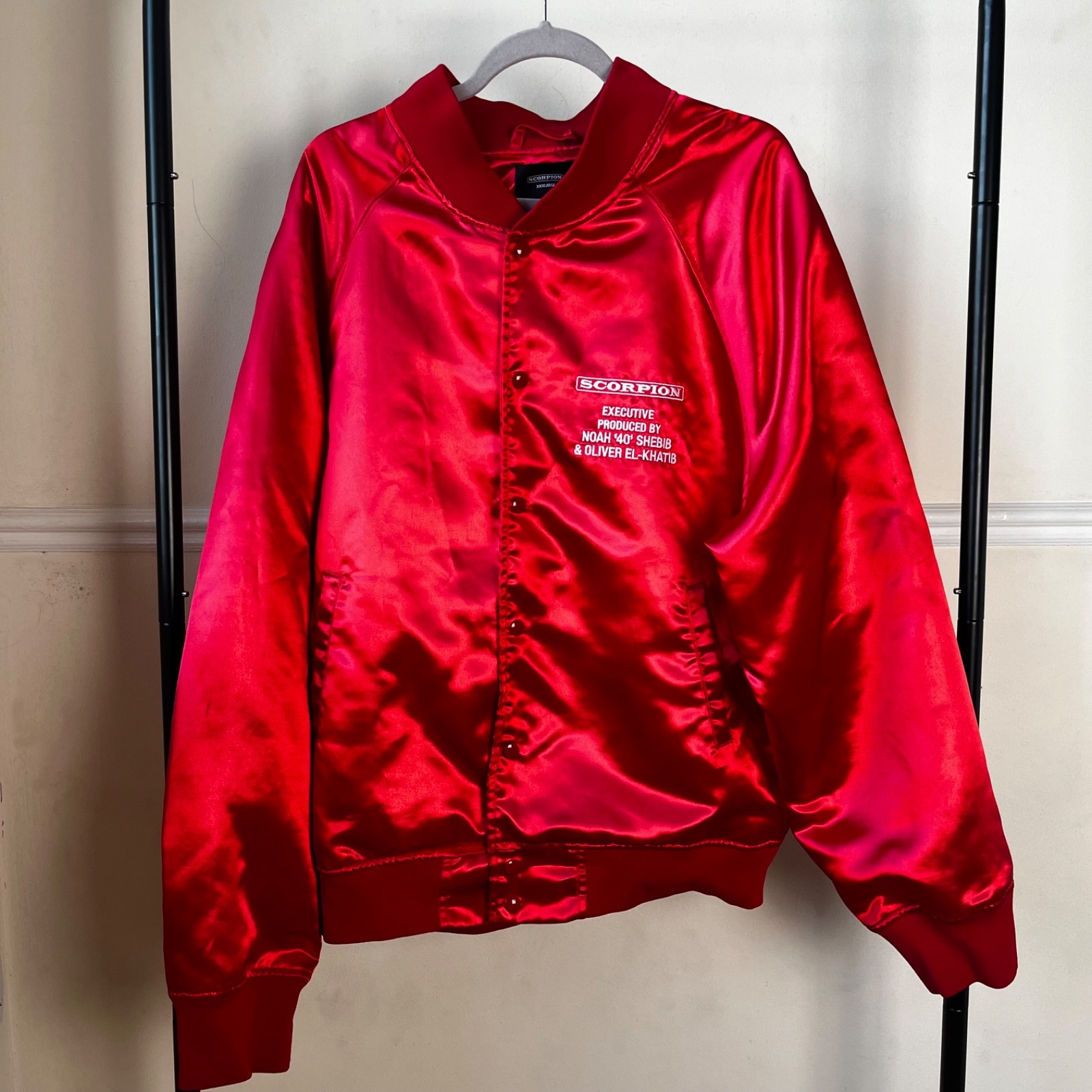 Drake Skorpion Ovo 2018 Tour Bomber Jacket Sz XXL Red Satin Promo Rare image 3