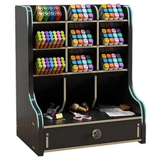 Marbrasse Pen Organizer for Desk，Updated Thicker Wooden DIY Pen Holder with D...