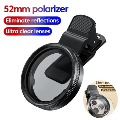Clip-on 52mm CPL Filter Polarizing for Phone Universal Circular Polarizer Lens - Image 1 of 4
