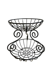 2 Tier Metal Fruit/veggie Basket Black wire curl countertop display