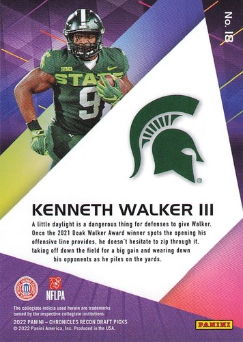 2022 Panini Chronicles Draft Picks #18 Kenneth Walker III Recon - Bild 2 von 2