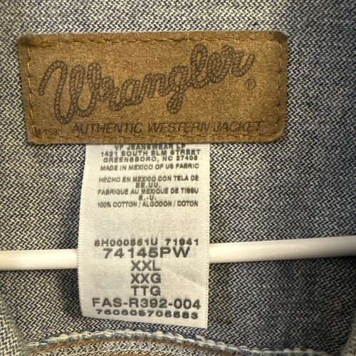 Wrangle Men's Jacket Cowboy Cut Unlined Denim 74145PW Pockets Size XXL - Picture 3 of 11