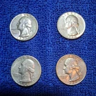 Washington 90% Silver Quarters Lot of 4 - 1935, 1945, 1958, 1964