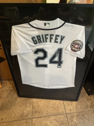 Framed Ken Griffey Jr PSA “ In The Presence” Autographed Jersey w/ HOF Patch