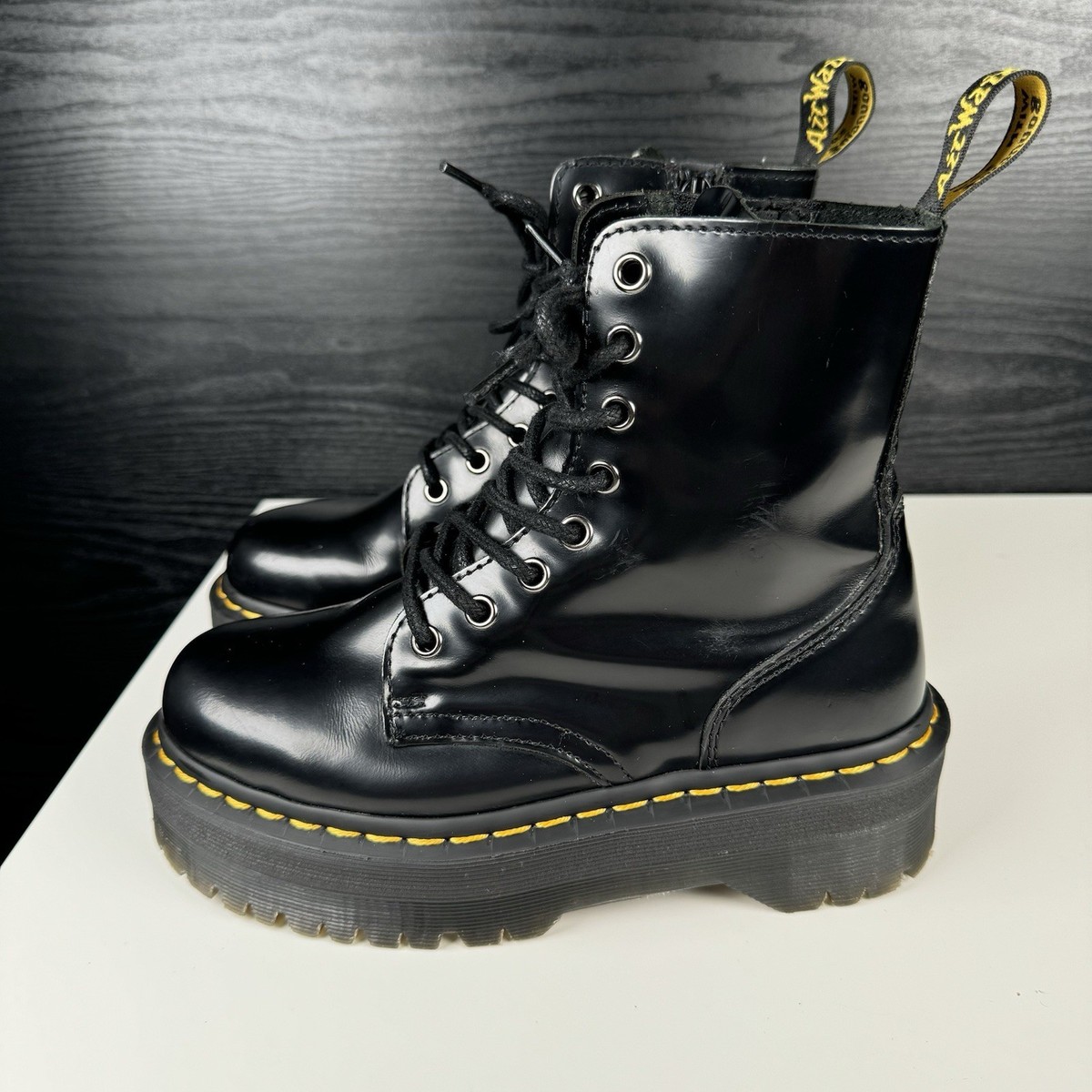 Dr. Martens Jadon Leather Boots Patent Platform Lace-Up