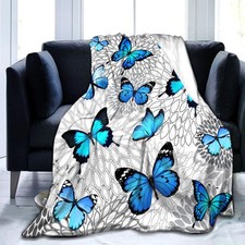 Butterfly Blanket Beautiful Blue Butterfly Throw Blanket Ultra Soft Flannel B...