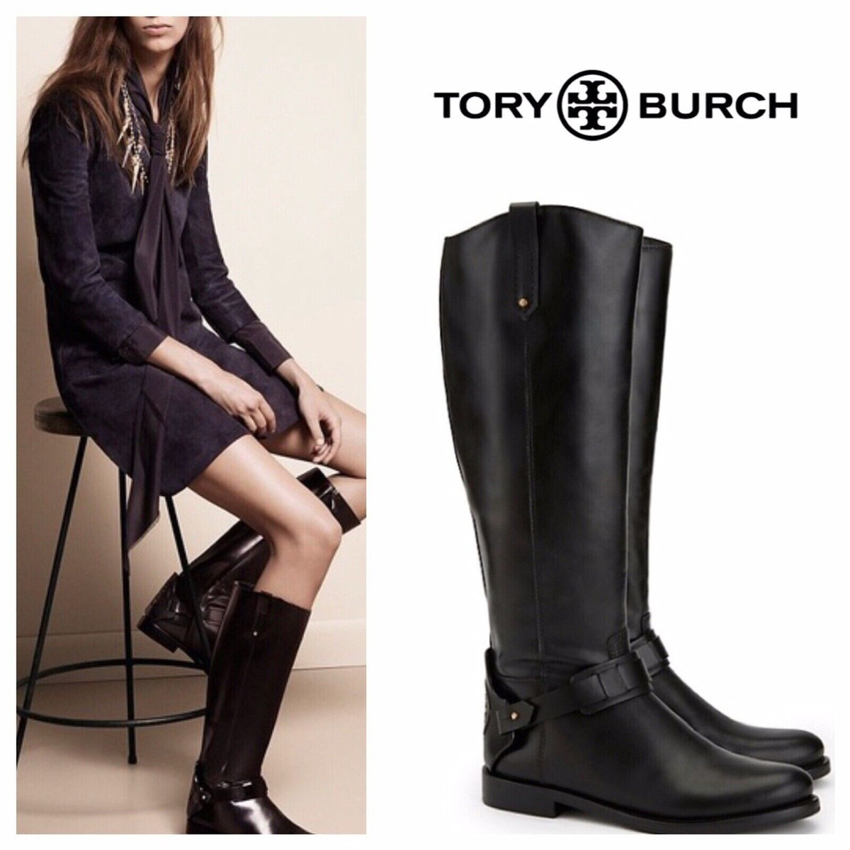 New! Tory Burch Colton Leather Riding Knee-High Boots Black New! Tory Burch Colton Leather Riding Knee-High Boots Black