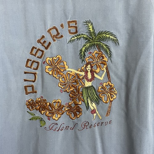 Camisa para hombre Pusser's bordada pizarra azul seda abotonada talla L - Imagen 4 de 7