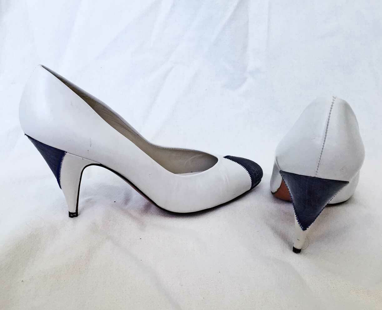Evan Picone Vintage Pumpar med Cap Toe Arrow Färgblock Heel Low Cut Sides skor 7M Evan Picone Vintage Pumpar med Cap Toe Arrow Färgblock Heel Low Cut Sides skor 7M