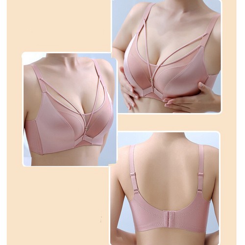 Women's Cotton Full Coverage Wirefree Non-padded Lace Trim Plus Size Bra 32-38 - Picture 5 of 35