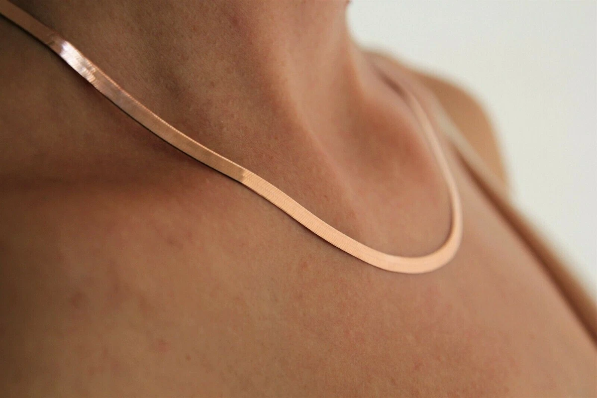 14K Rose Gold Snake Chain Necklace, Italian Herringbone Chain