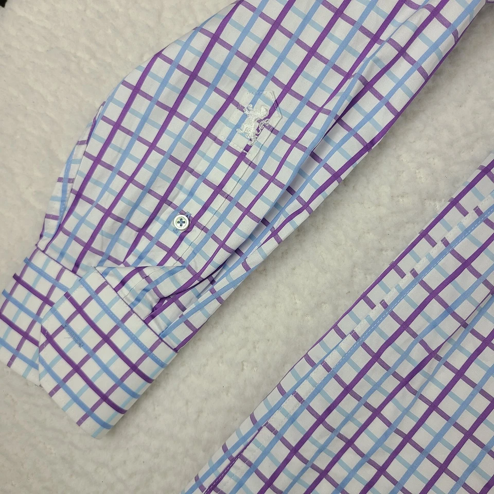 Camisa de vestir Bugatchi Uomo para hombre 17,5 36/37 azul púrpura a cuadros algodón abotonada Foto 2 de 4