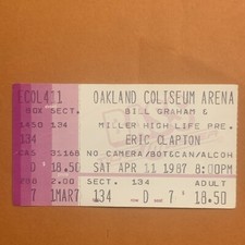 Eric Clapton  Concert Ticket Stub 1987 Oakland Coliseum Arena 04/11/1987
